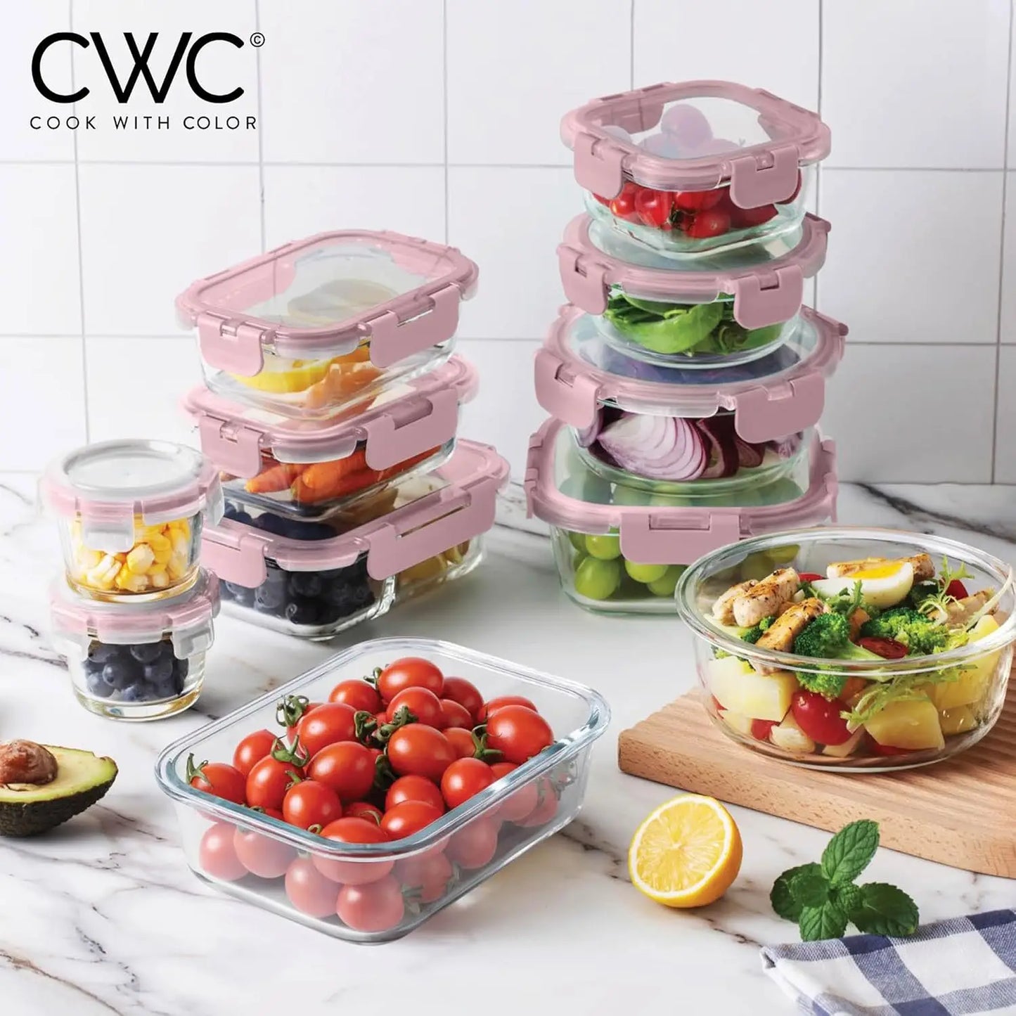 32-Pc. Borosilicate Glass Food Container Set with Dividers - Meal Prep, Storage, Pink