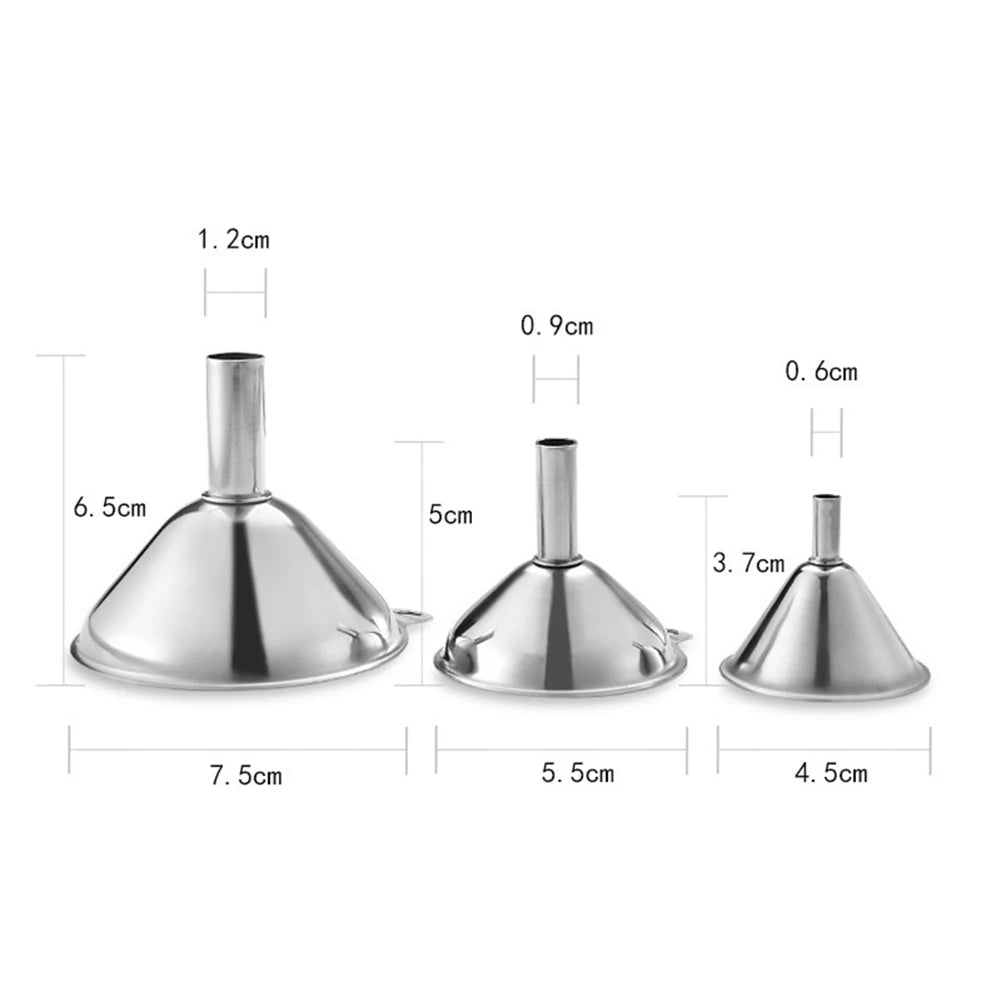 3 Piece Stainless Steel Funnels Set with Handle Mini Funnel Set Multipurpose for Transferring Liquid Dry Ingredients Powder