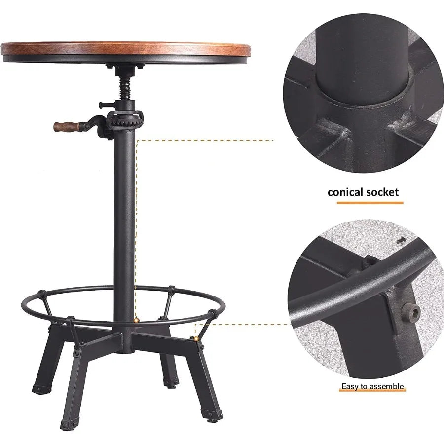 Three Piece Adjustable Bar Table and Stool Set with Black Iron Backrests