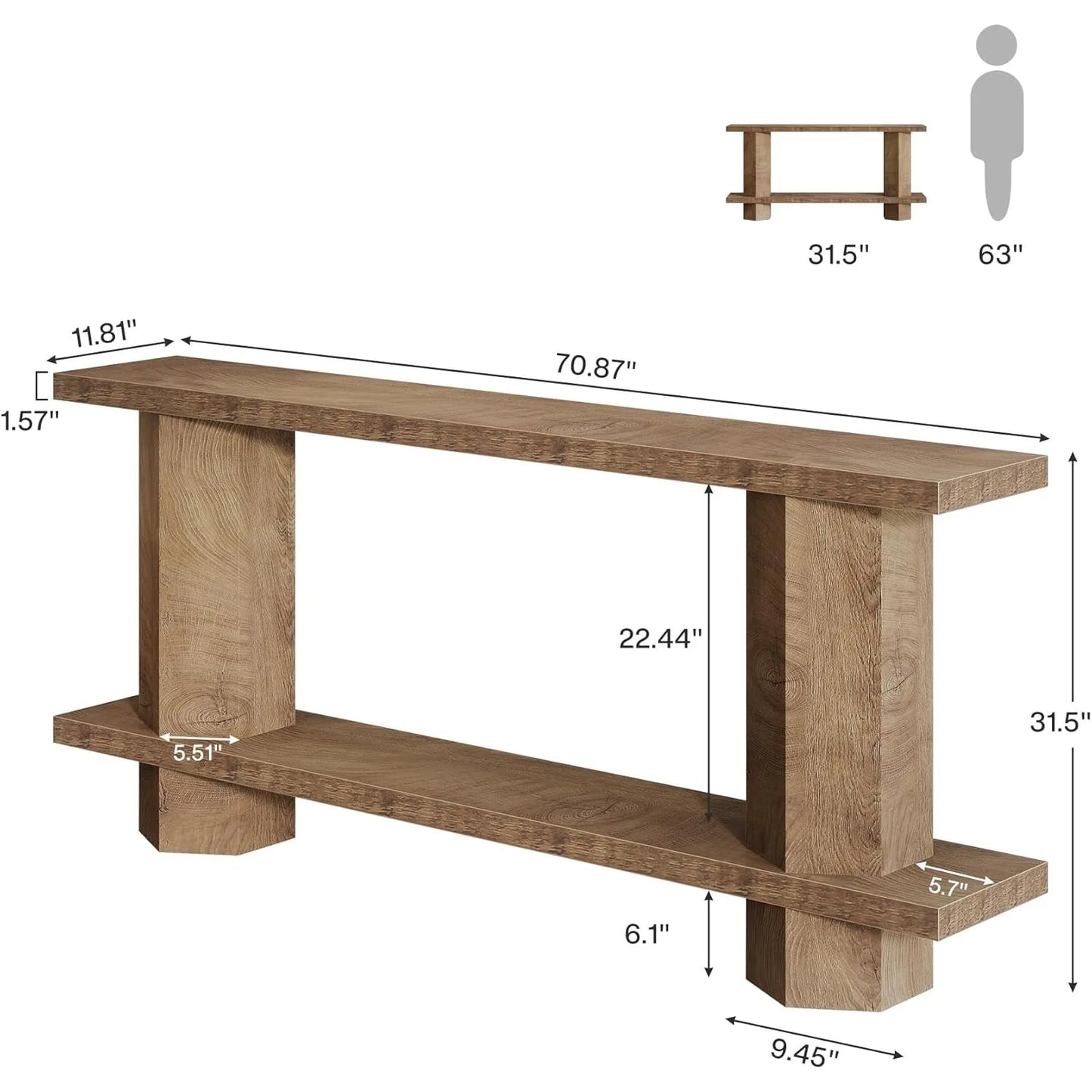 LITTLE TREE 71-Inch Long Wooden Console Sofa Table, Entryway Living Room Hallway Foyer Furniture (Burlywood)