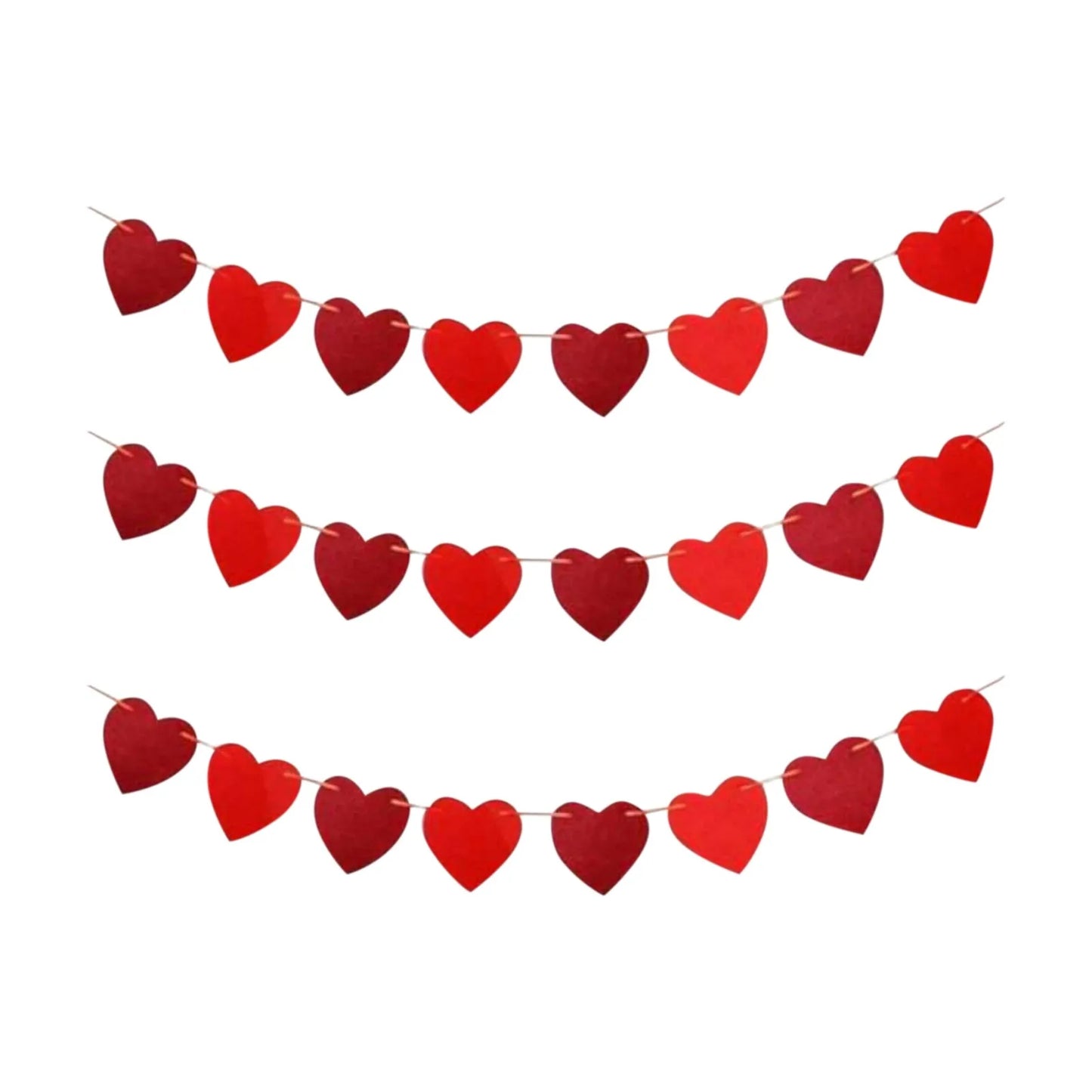 3 Pcs Hanging Decor Red Love Heart Bunting Banners Garland Wedding Valentines Day Bridal Shower Marriage Proposal Birthday Decor