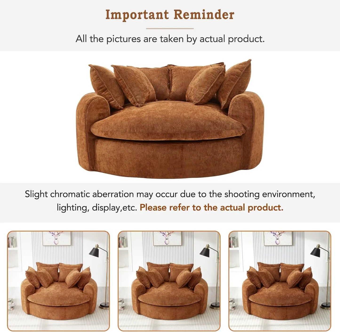 59.8" Modern Round Chaise Sofa Bed, Loaf Sofa with 8 Pillows, Upholstered Boneless Sofa for Living Room, Full-Compressed, Soft