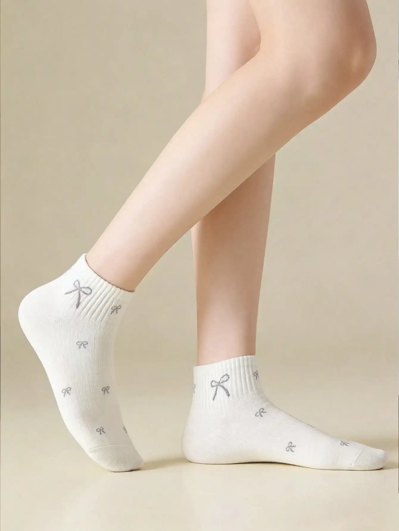 5 Pairs Women's Cute Bow & Floral Pattern Short Socks, Fashionable College Style, Comfortable & Breathable, Versatile For Daily, Sports, Casual Wear, Suitable For Spring, Summer, Autumn