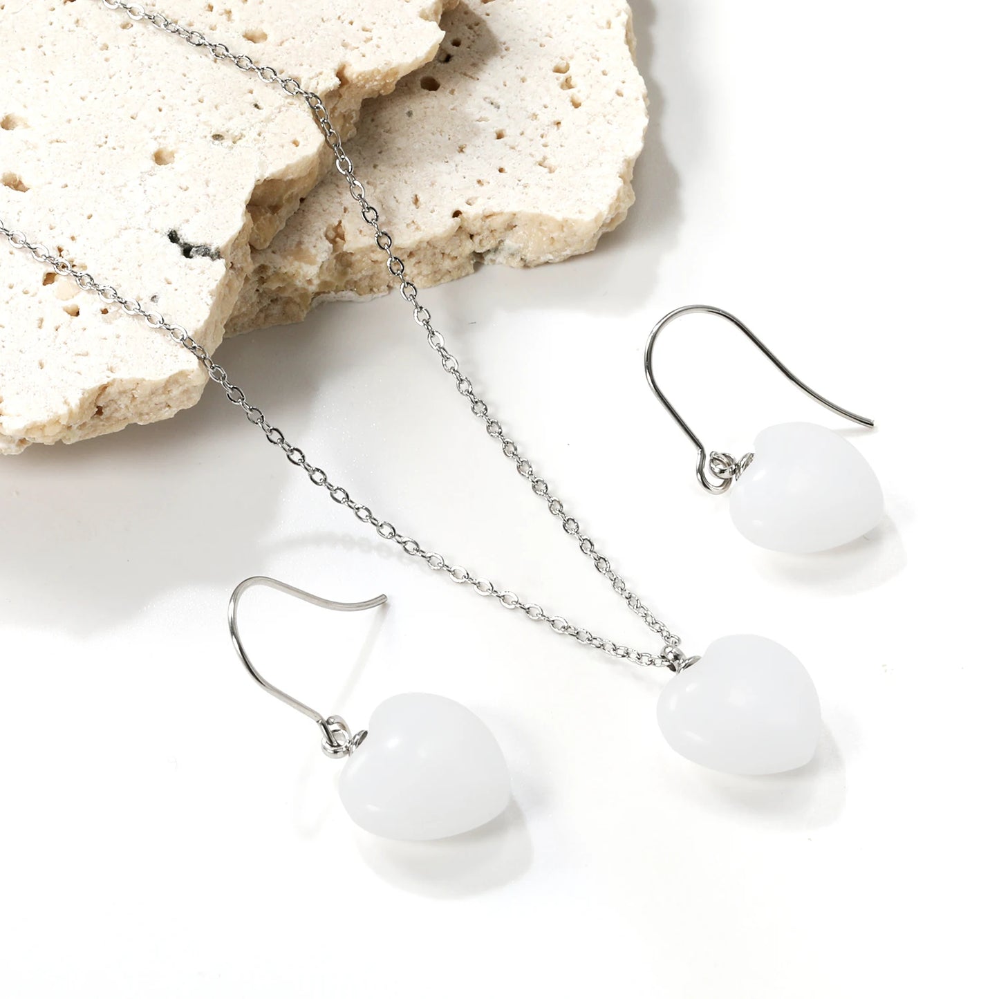 LUXUKISSKIDS Romantic Sweet Heart Jewelry Sets for Woman/Ladies Stainless Steel Love Pendant Peach Hearts Necklace Earrings Gift