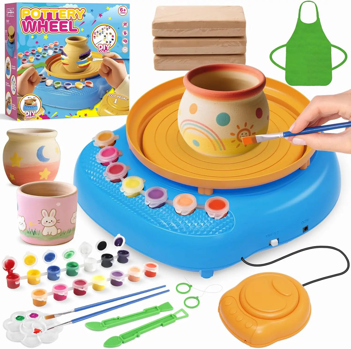 Hotfree Pottery Wheel for Kids with Clay Kit - Arts and Crafts for Kids Ages 6-8 8-12, Complete Pottery Kit with Air Dry Clay and Painting Tools, Easter Christmas Birthday Gift for Boys Girls