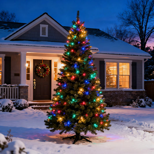 Pre-Lit Pop Up Artificial Christmas Tree 6ft 7ft 8ft Easy Setup PVC Pine Needle Mixed Xmas Tree with Metal Base