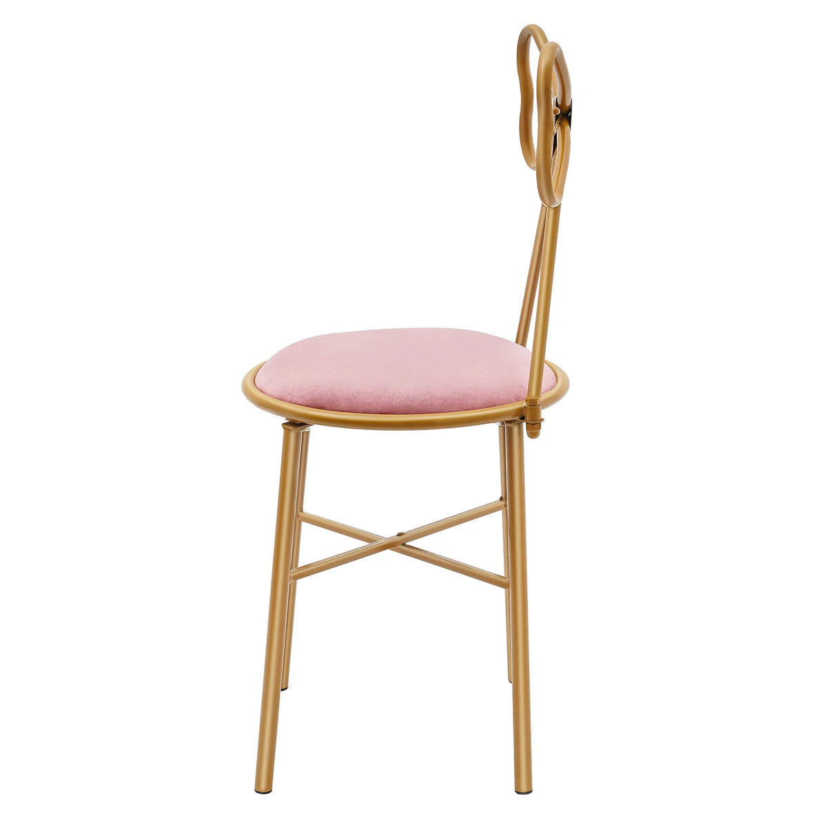 Pink Butterfly Back Flannelette Vanity Stool Makeup Chair for Bedroom Dresser