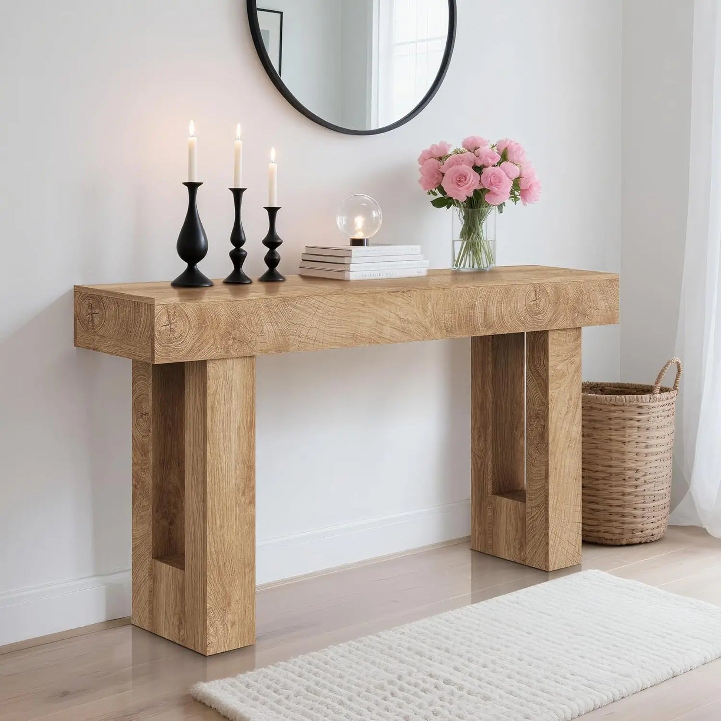 63 Inch Console Table, Farmhouse Entryway Table with Rustic Wood Finish, Long Sofa Table Behind Couch for Living Room, Hallway, Foyer and Home Decor