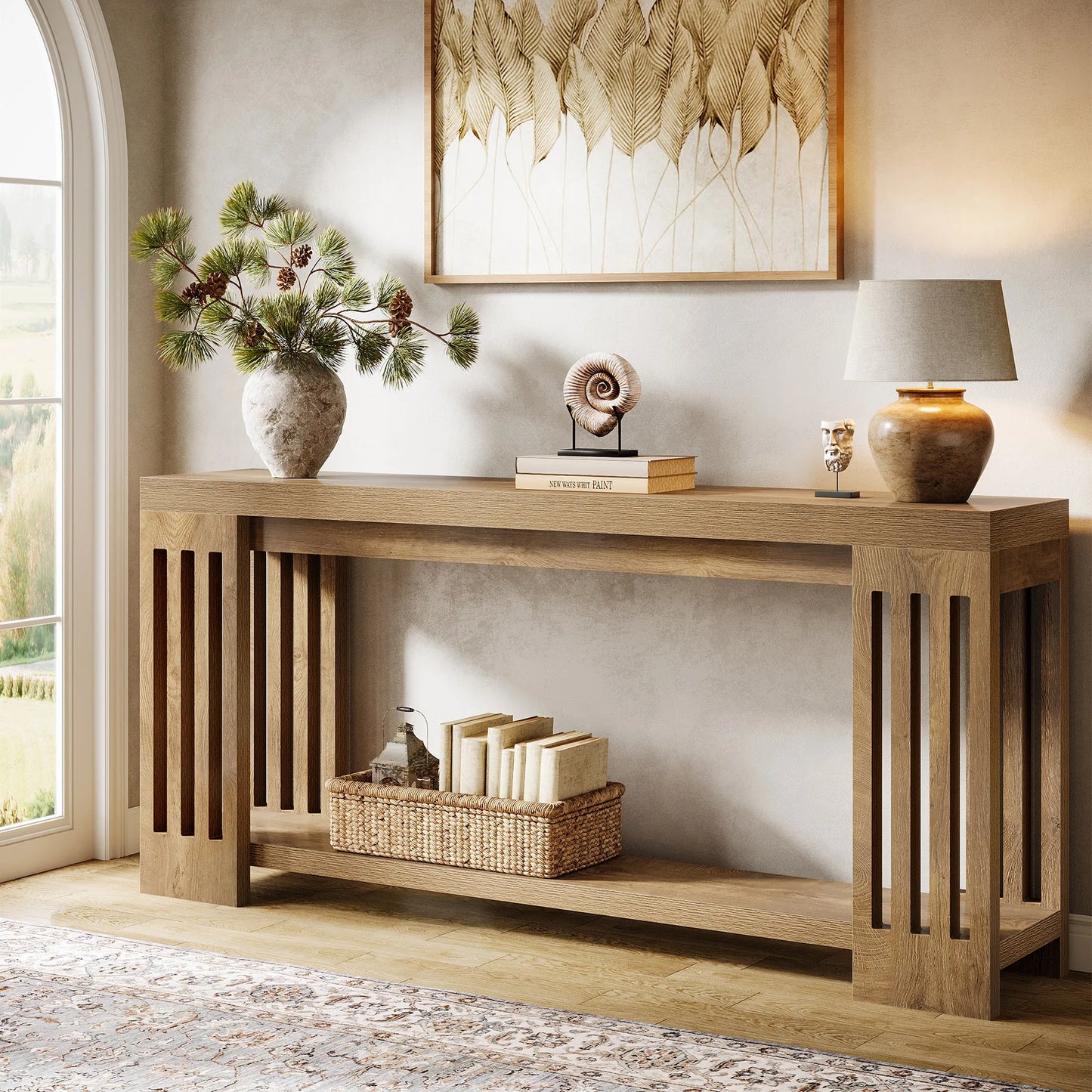 Tribesigns Farmhouse Console Table, 70.9-Inch Sofa Table Behind Couch with Vertical Stripe Legs,2-Tier Entryway Accent Furniture