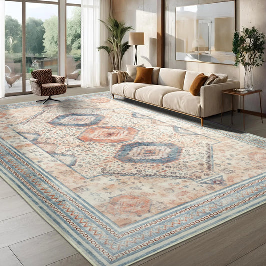 NOAHAS Washable Rugs for Living Room Non Slip Vintage Rug Faux Wool Floral Rug for Bedroom Dining Room Carpet Rug for Room Decor