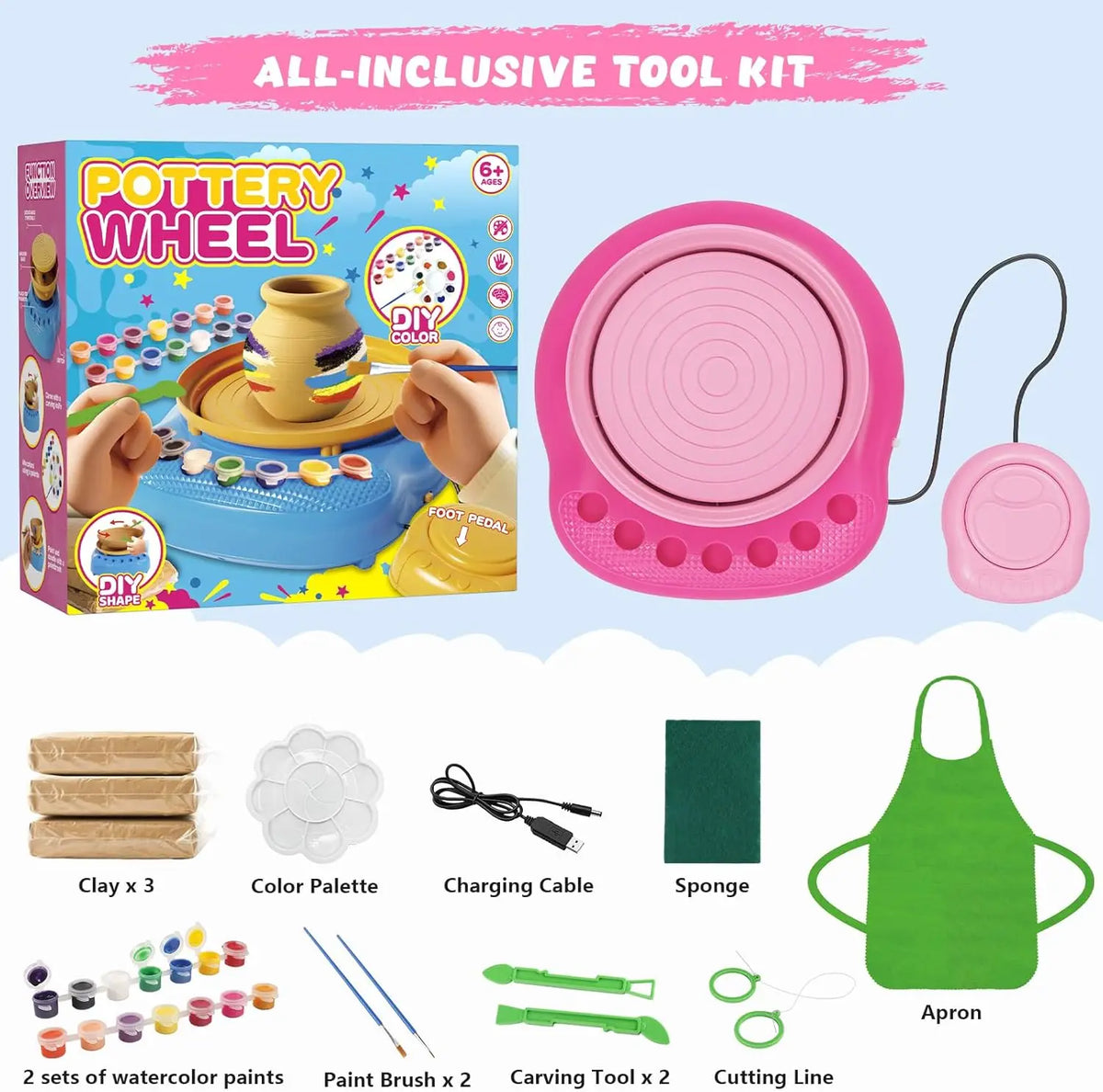 Hotfree Pottery Wheel for Kids with Clay Kit - Arts and Crafts for Kids Ages 6-8 8-12, Complete Pottery Kit with Air Dry Clay and Painting Tools, Easter Christmas Birthday Gift for Boys Girls