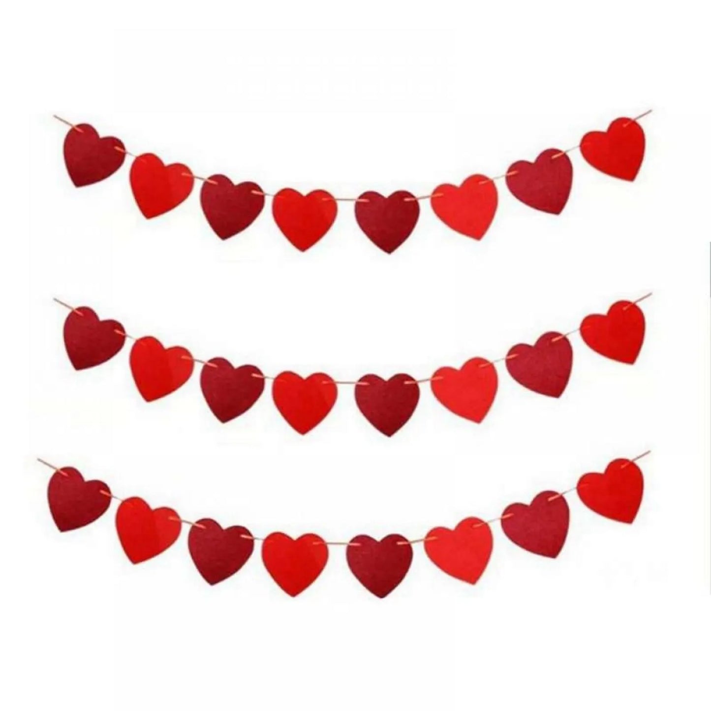 3 Pcs Hanging Decor Red Love Heart Bunting Banners Garland Wedding Valentines Day Bridal Shower Marriage Proposal Birthday Decor