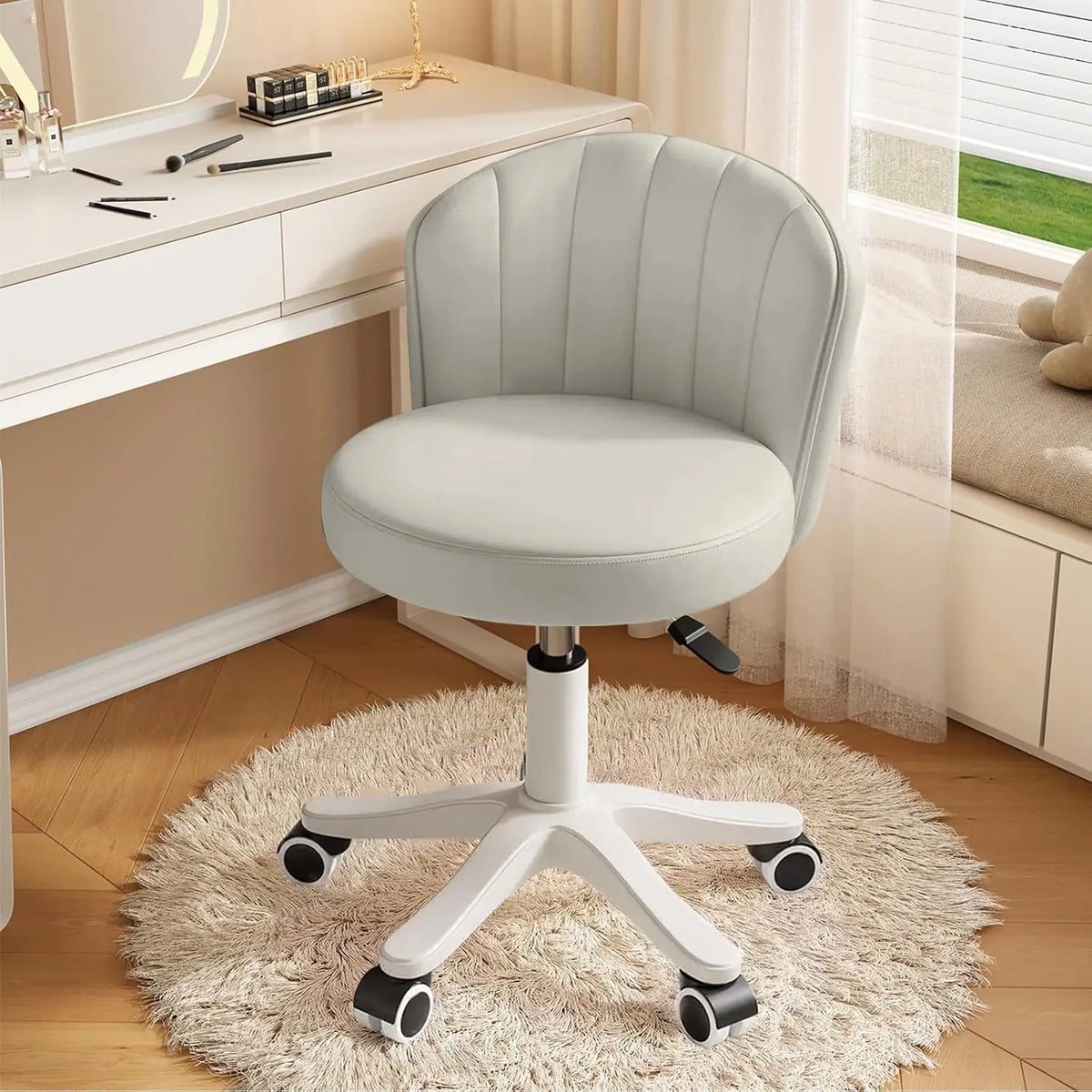 Small Round Armless Rolling Desk Chair Height Adjustable Swivel Vanity Seat