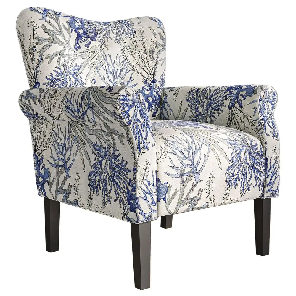Modern Linen Wingback Accent Chair with Wooden Legs and Padded Arms