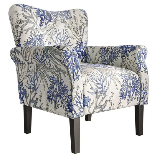 Modern Linen Wingback Accent Chair with Wooden Legs and Padded Arms