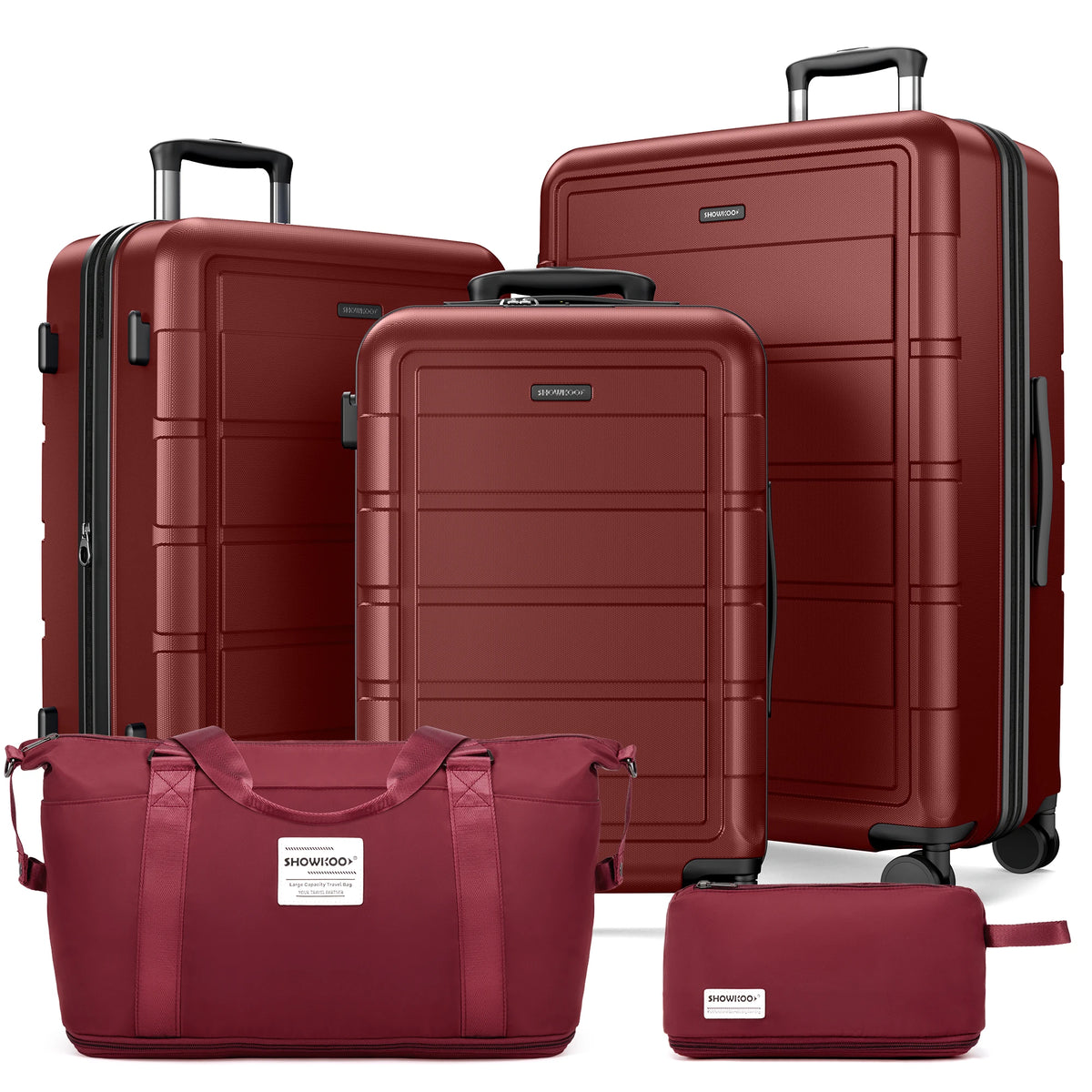 SHOWKOO G-Series Luggage Set 5PCS 100% PC Durable Hardshell Suitcase Expandable, Smoother Spinner Wheels, YKK Zipper, TSA Lock, Family Travel