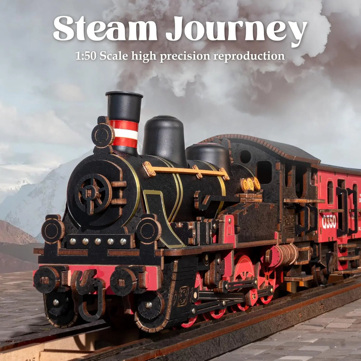 Rolife 3D Wooden Puzzle Steam Journey Mechanical Vehicle Model Building Kit DIY Puzzle Toys for Home Desk Decor Gifts for Adults
