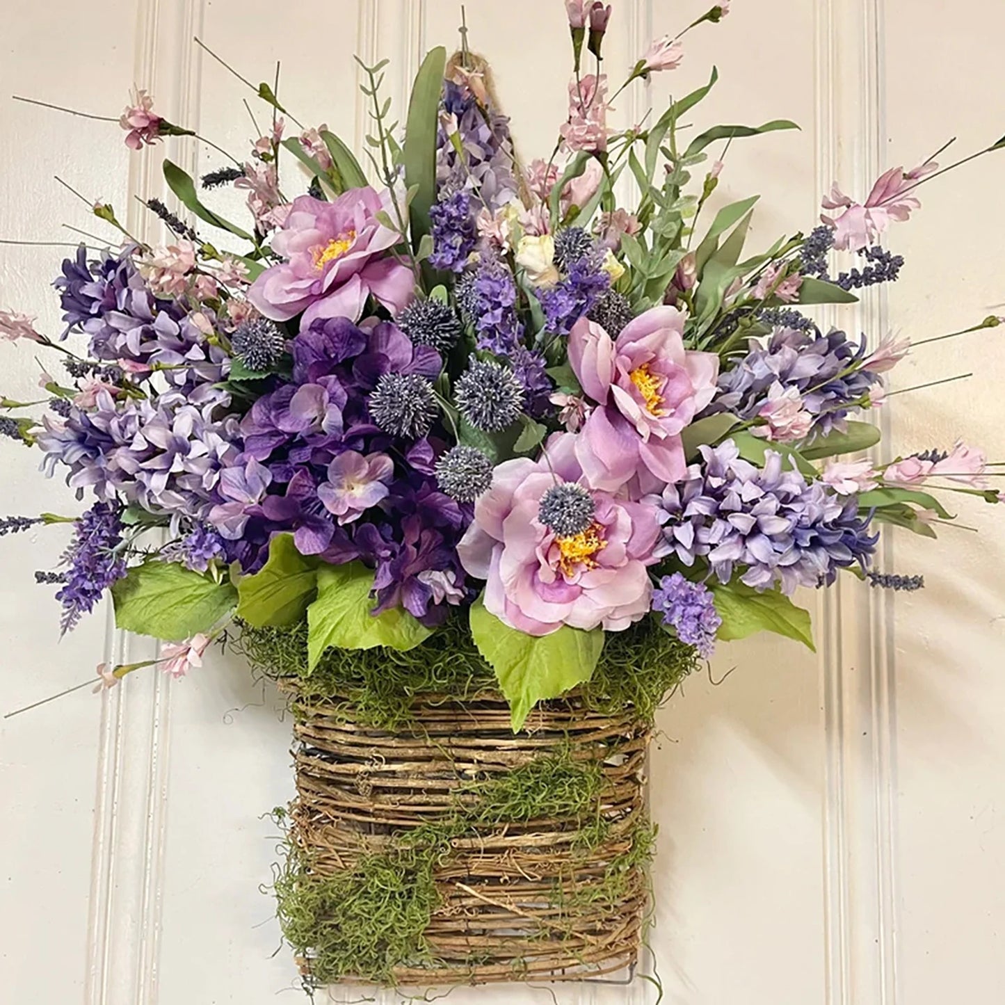 Artificial Wildflower Hanging Basket Ornaments Lavender Garland Hanging Baskets Gifts Home Decor for Porch Farmhouse
