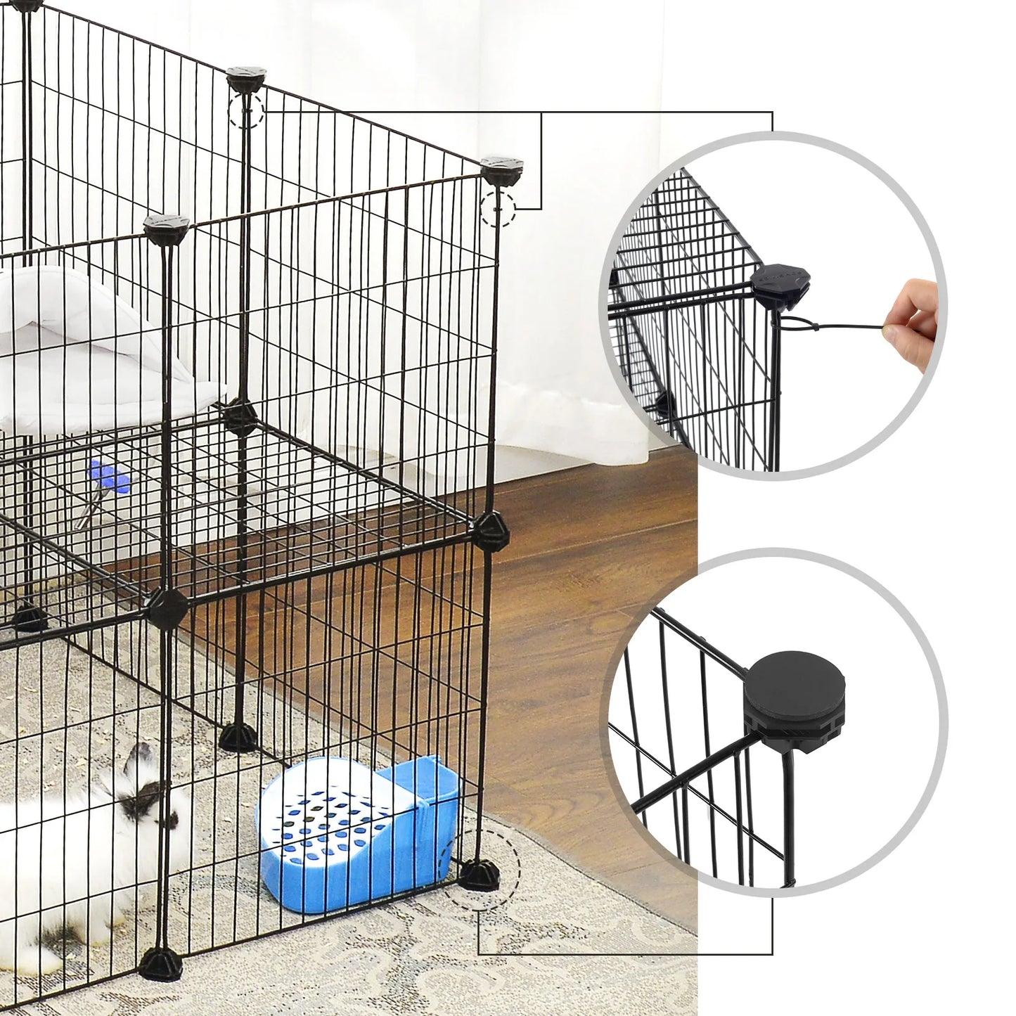 SONGMICS Pet Playpen, Small Animal Playpen, Rabbit Guinea Pig Cage, Zip Ties Included
