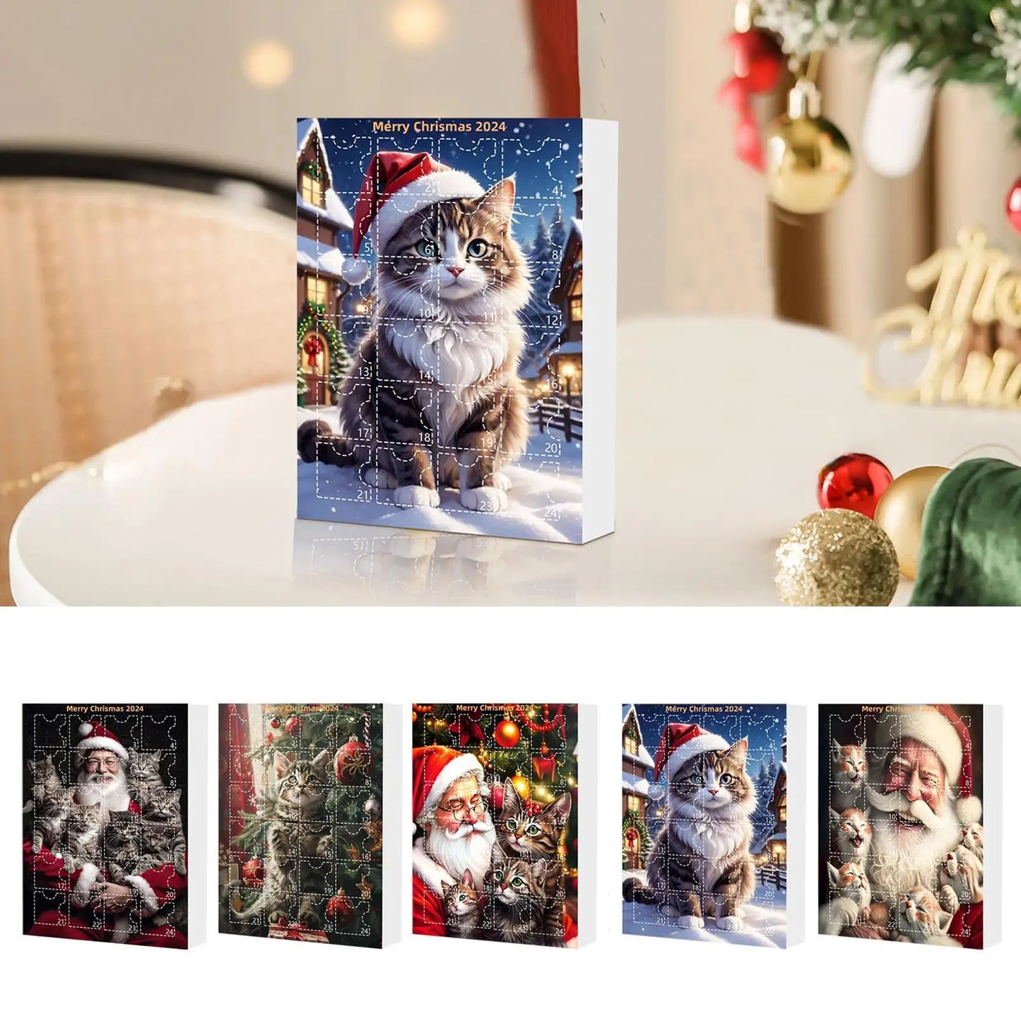 24-Day Christmas Countdown Calendar Cat Ornament Advent 2D Acrylic Cute Cat Ornaments Animal Charm Pendant for Window Backpack