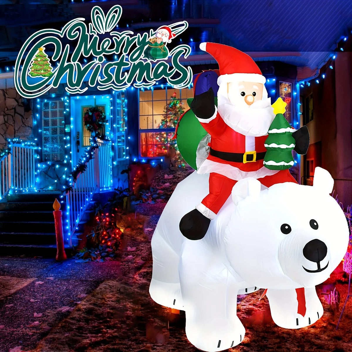Huge Christmas Inflatables Santa Clause Riding Bear with Shaking Head 6.56ft Outdoor Decorations Inflatable Toy Mold Blow up Garden Yard Yard Decor with LED Lights for Xmas Holiday Christmas Eve Party Indoor White Winter