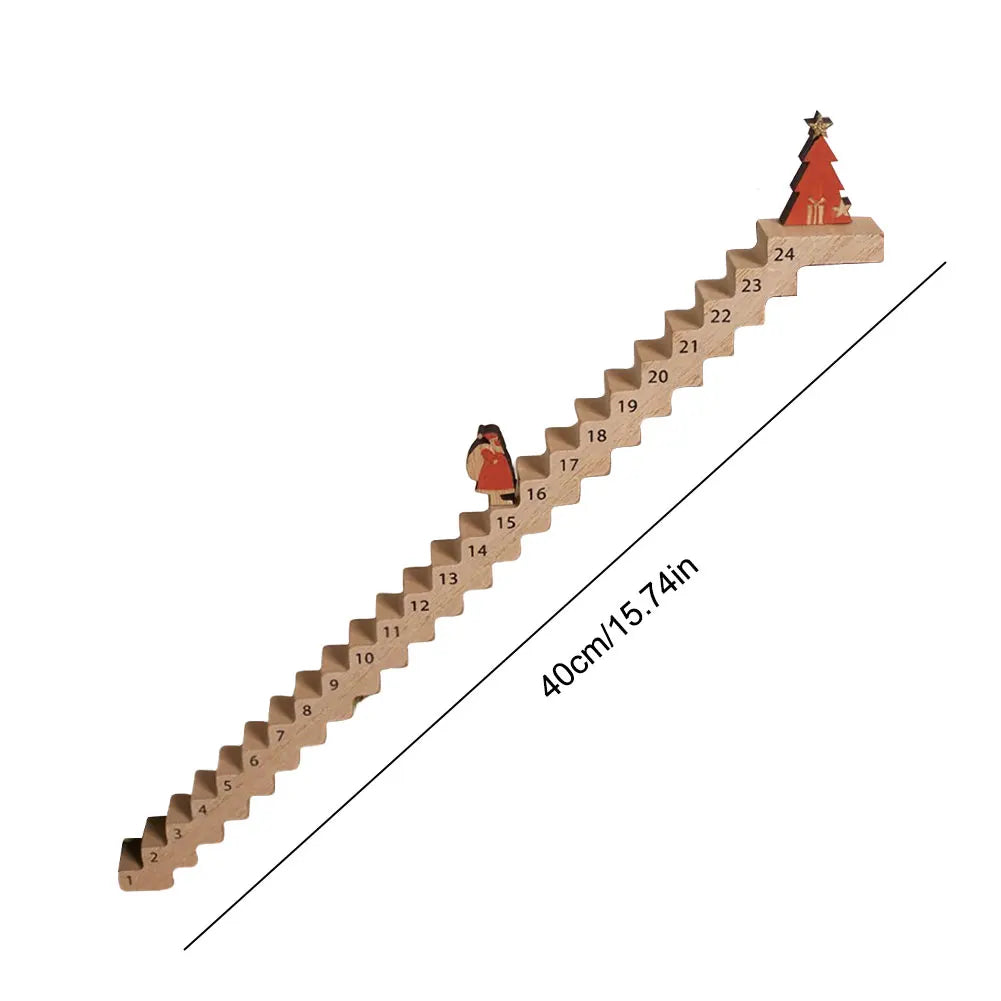 Christmas Advent Calendar 2024 Tabletop Wooden Ornament Santa Claus Climbing Stairs Calendar 24 Days Xmas Countdown Calendar