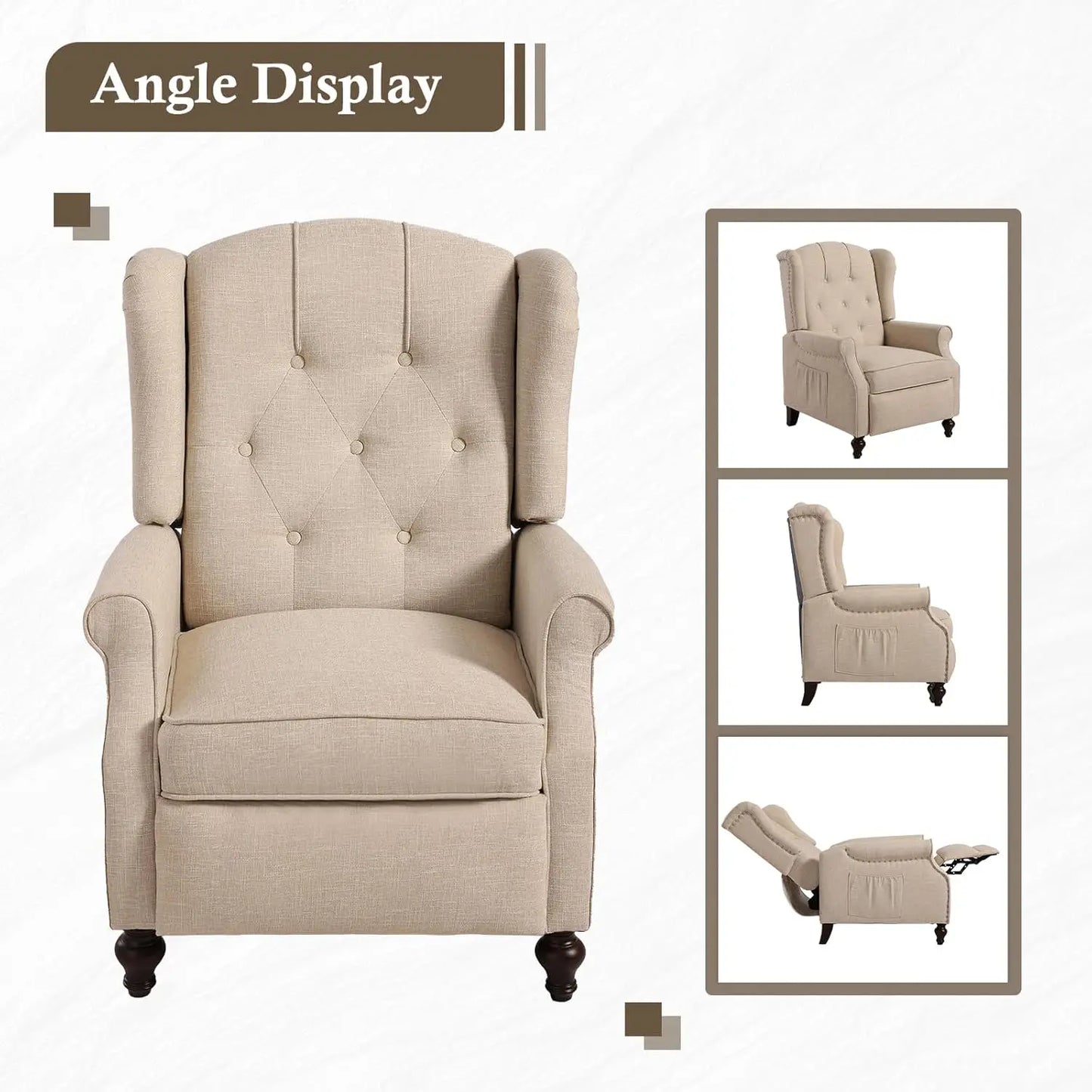 Massage Heat Wingback Recliner Push Back Armchair Living Room Bedroom Home Theater Beige,Customized