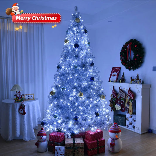 6ft 7ft 8ft Artificial Christmas Tree w/ LED Stand Home Holiday Season Silver