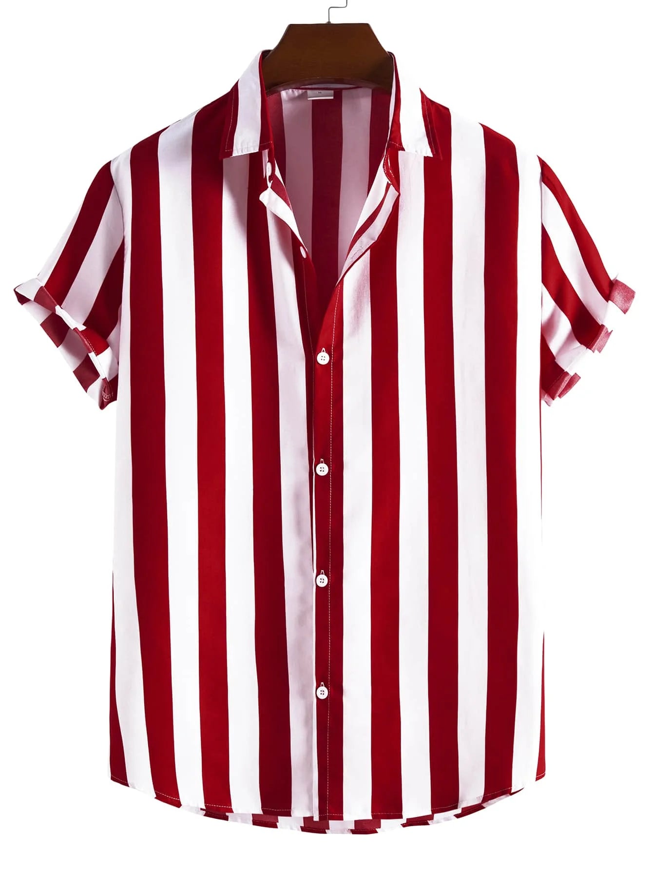 Men Vertical Striped Button Up Short Sleeve Shirt Casual