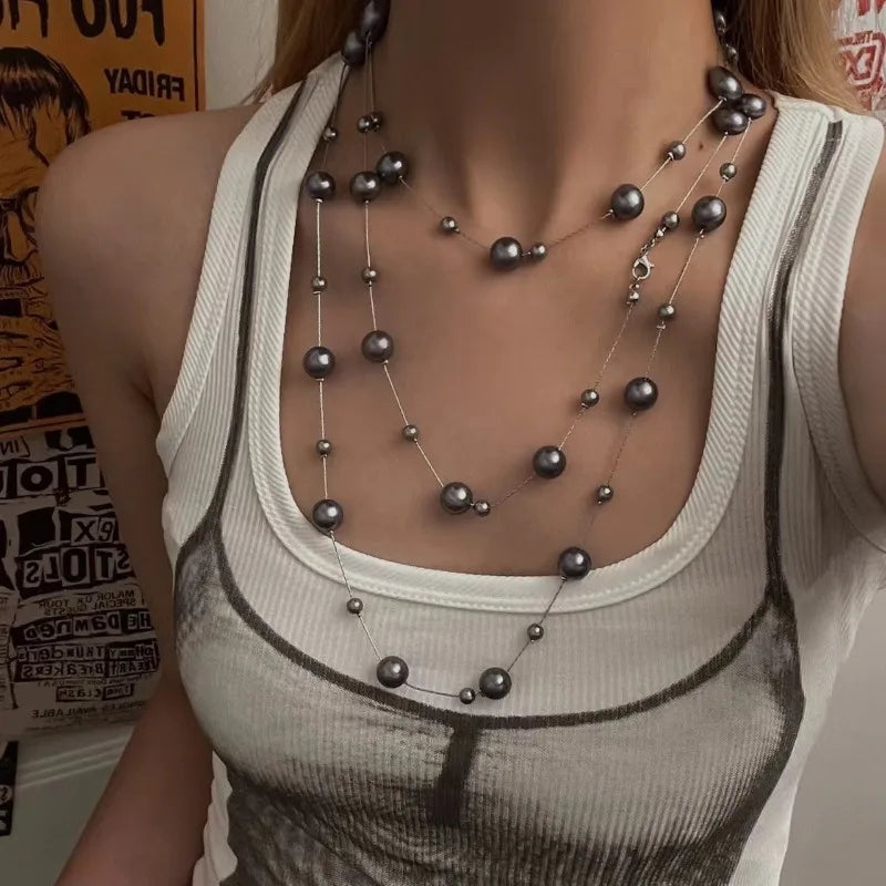 Multi layered necklace with stainless steel punk style hip-hop collarbone chain for couples to wear as holiday gift