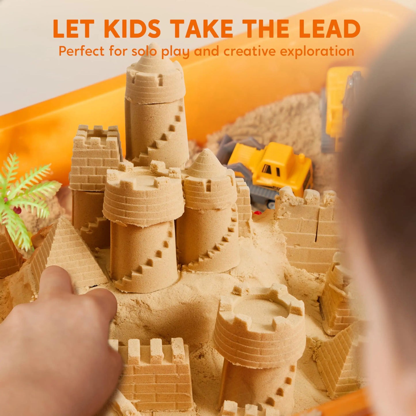 JOYFY Construction Sensory Bin Sandbox with Lid Castle Building kit Preschool Learning Activities for Boys Girls Age 3+ Gifts