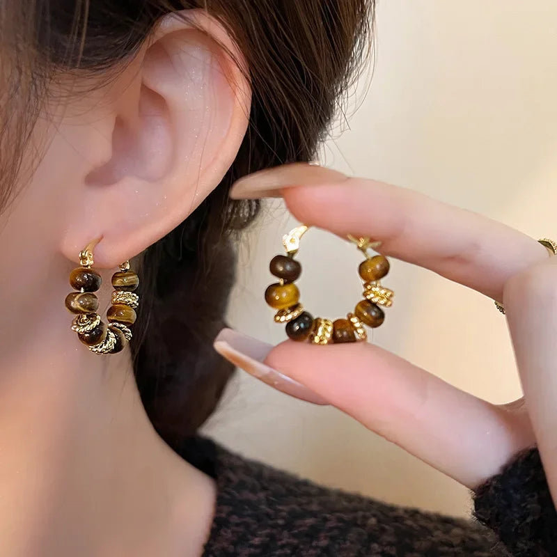 Vintage Brown Dripping Oil U-shaped Earring for Women Simple Hoop Earrings Temperament Personality Fashion Female Jewelry 2026