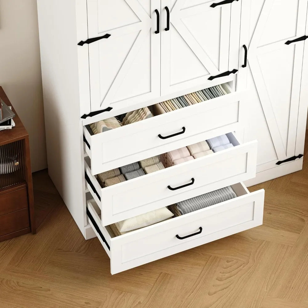 Wardrobes, Freestanding Clothing Storage Cabinet, Wooden Armoire Wardrobe Closet for Bedroom,Farmhouse Armoire with Hanging Rod