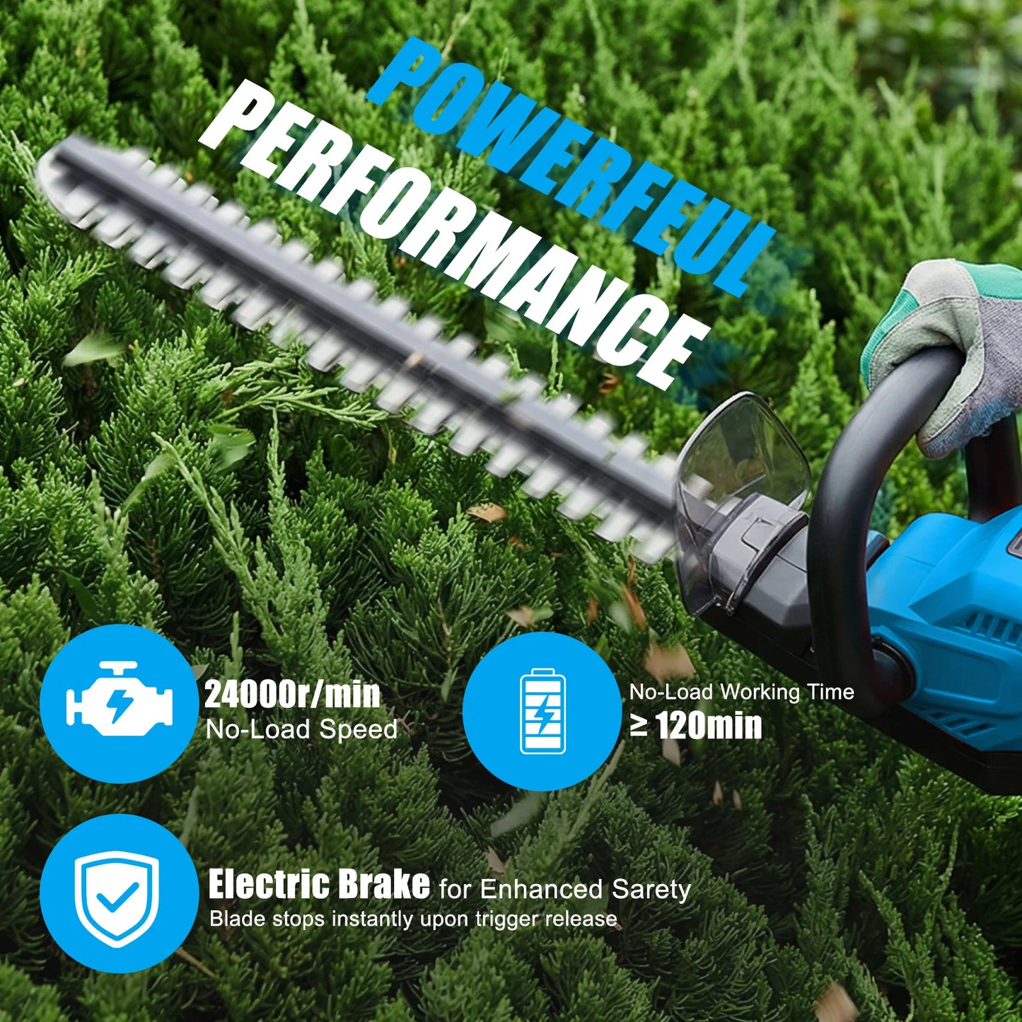 22-Inch Cordless Hedge Trimmer Lawn Mower –24000r/min Portable Hedge Cutter with 4000mAh Batteries for Lawn Garden Yard Tools