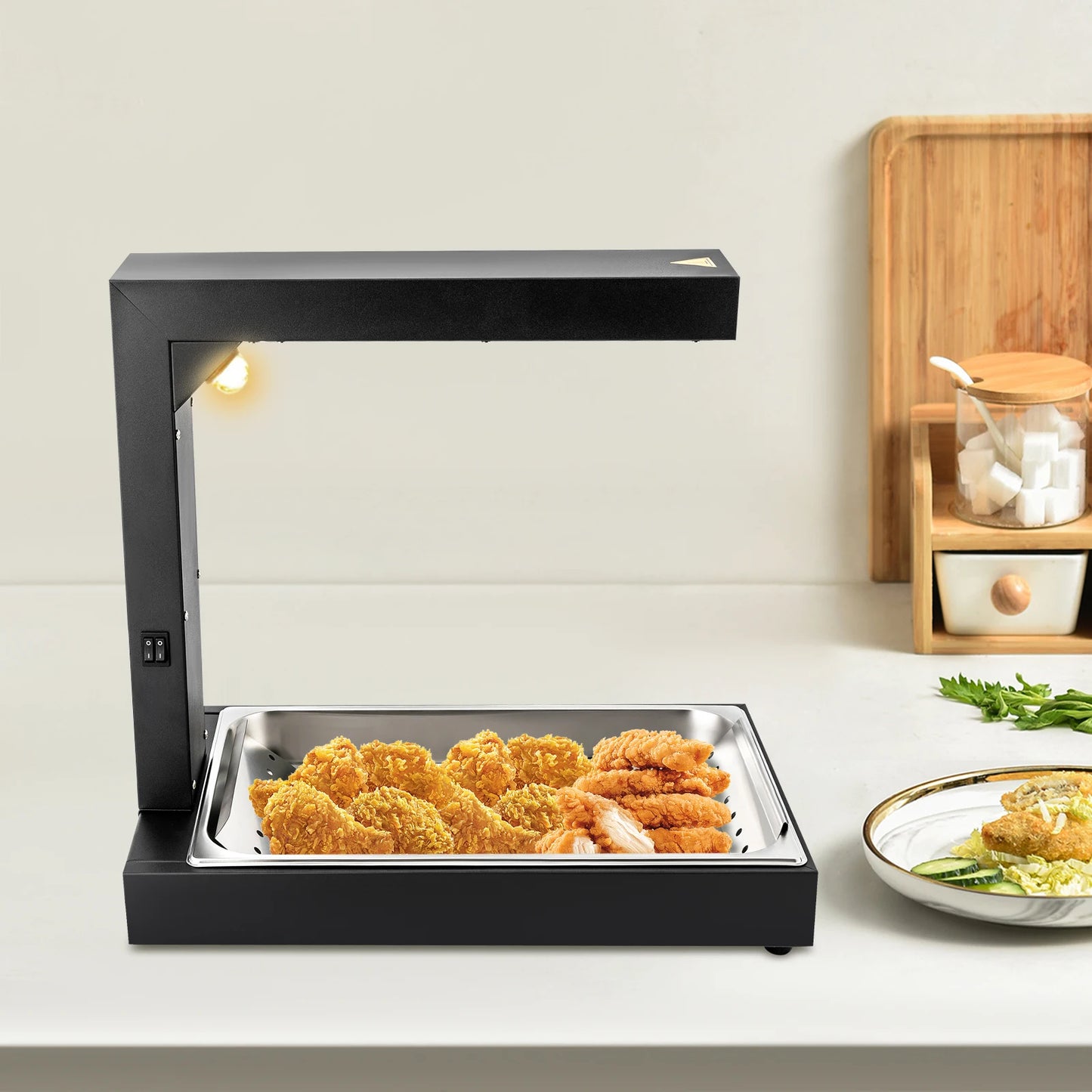 Commercial Heat Lamp/Food Warmer,Free-Standing Warming Dump Station Countertop Food Warmer for Chips Churros Fried Food (Black)