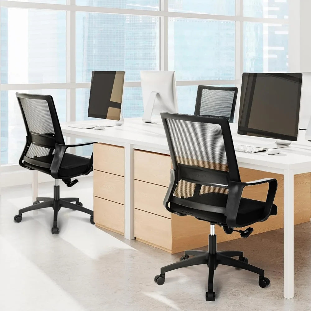 Ergonomic Mid Back Mesh Swivel Office Chair with Wheels Lumbar Support Adjustable Comfy Home Desk Seating Black