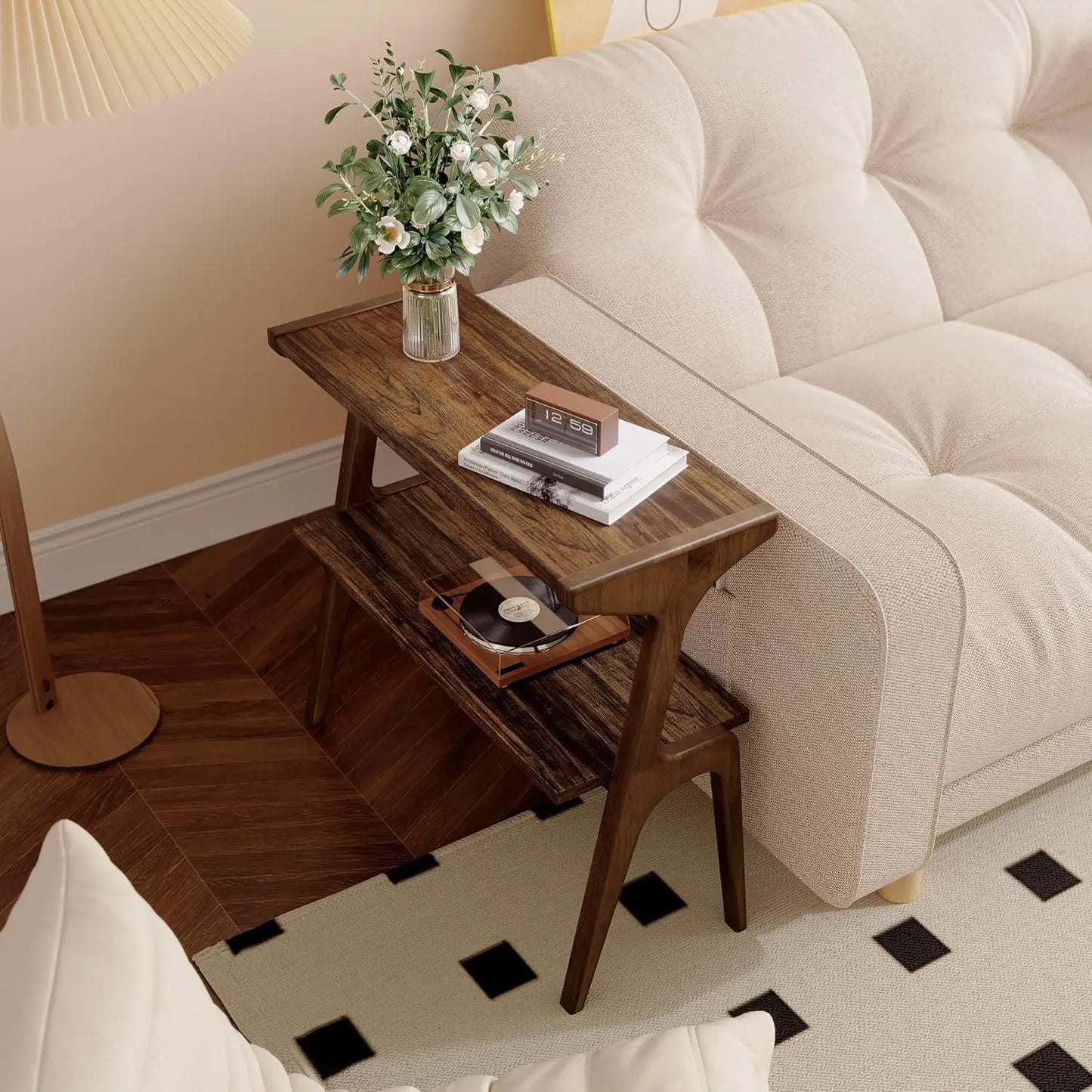 Solid Wood End Table,2-Tier Side Table with Storage Shelf, Wooden Modern Accent Slim Bedside Table for Sofa,Living Room, Bedroom