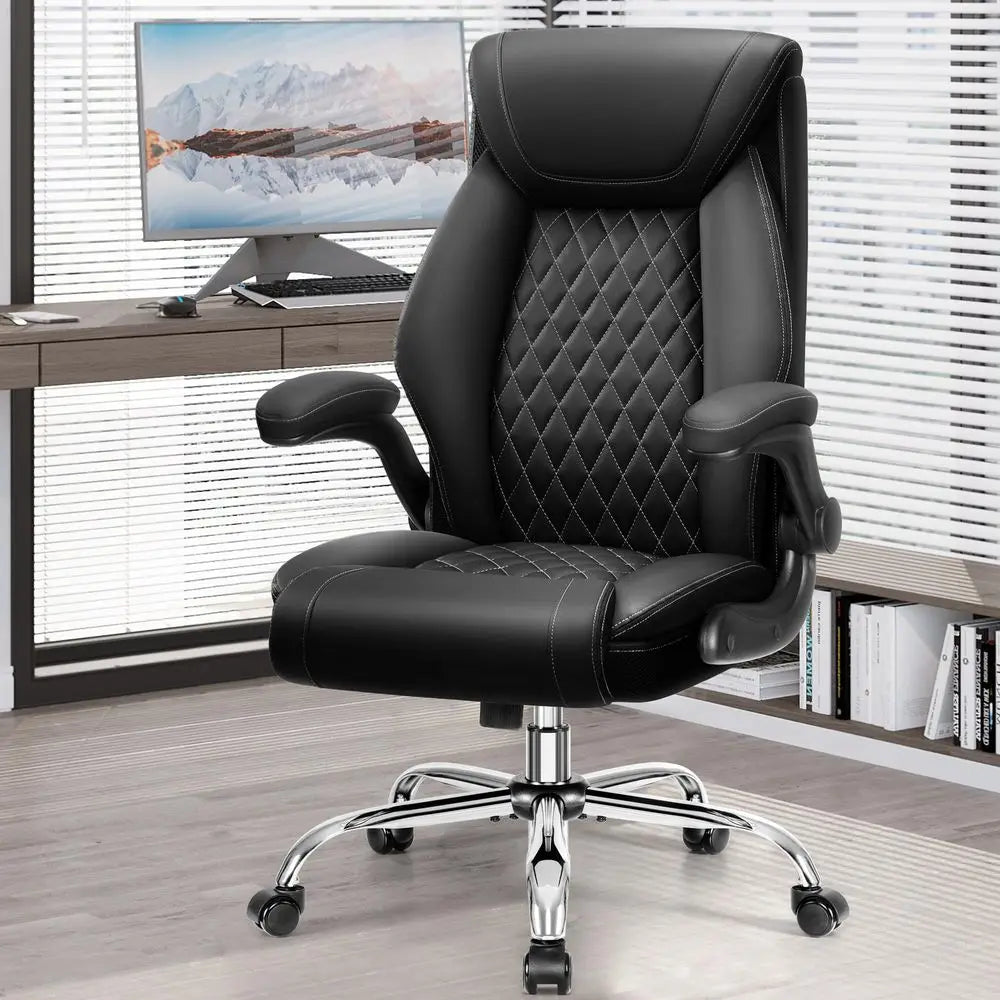 Big And Tall Ergonomic Breathable Leather Office Chair With Lumbar Support