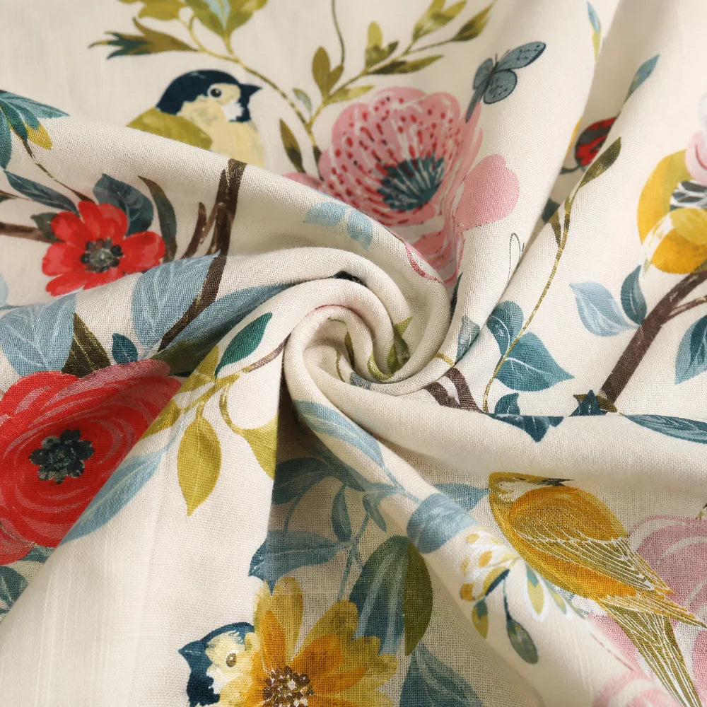 Eclectic Grandpa Floral Bird Pattern Wide Leg Pants Soft Silk Palazzo Trousers, Summer Beach Tropical Vacation Outfits