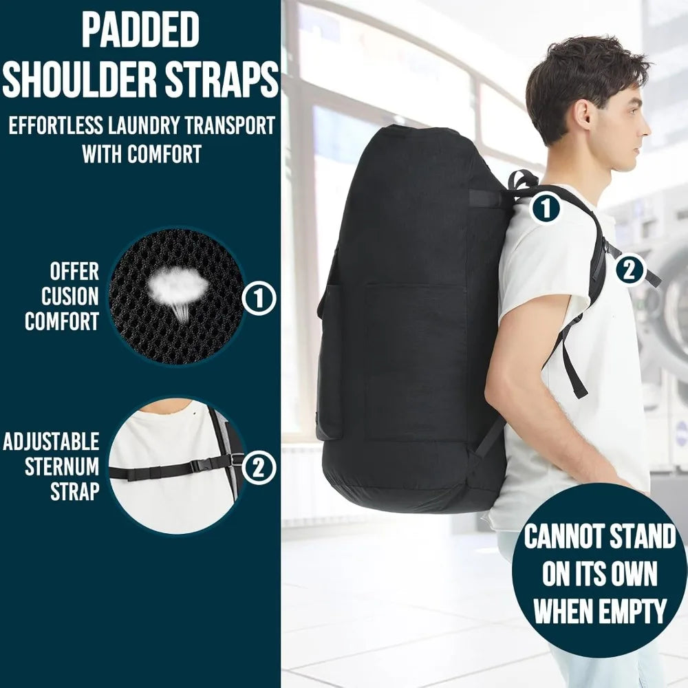 Extra Large 115L Heavy Duty Laundry Backpack with Straps and 4 Pockets for College Dorm