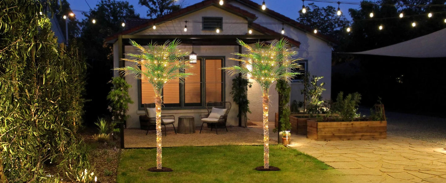 4/5/6/7/8/9FT Faux Palm Tree, Artificial Golden Cane Palm Tree Outdoor Indoor, Fake Tree for Home House Office Living Room Yard Patio