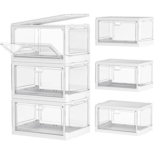 Clear Storage Bin with Lid 3 Pack Stackable & Sturdy Plastic Multifunctional Folding Storage Bins for Bedroom, Living Room, Stud
