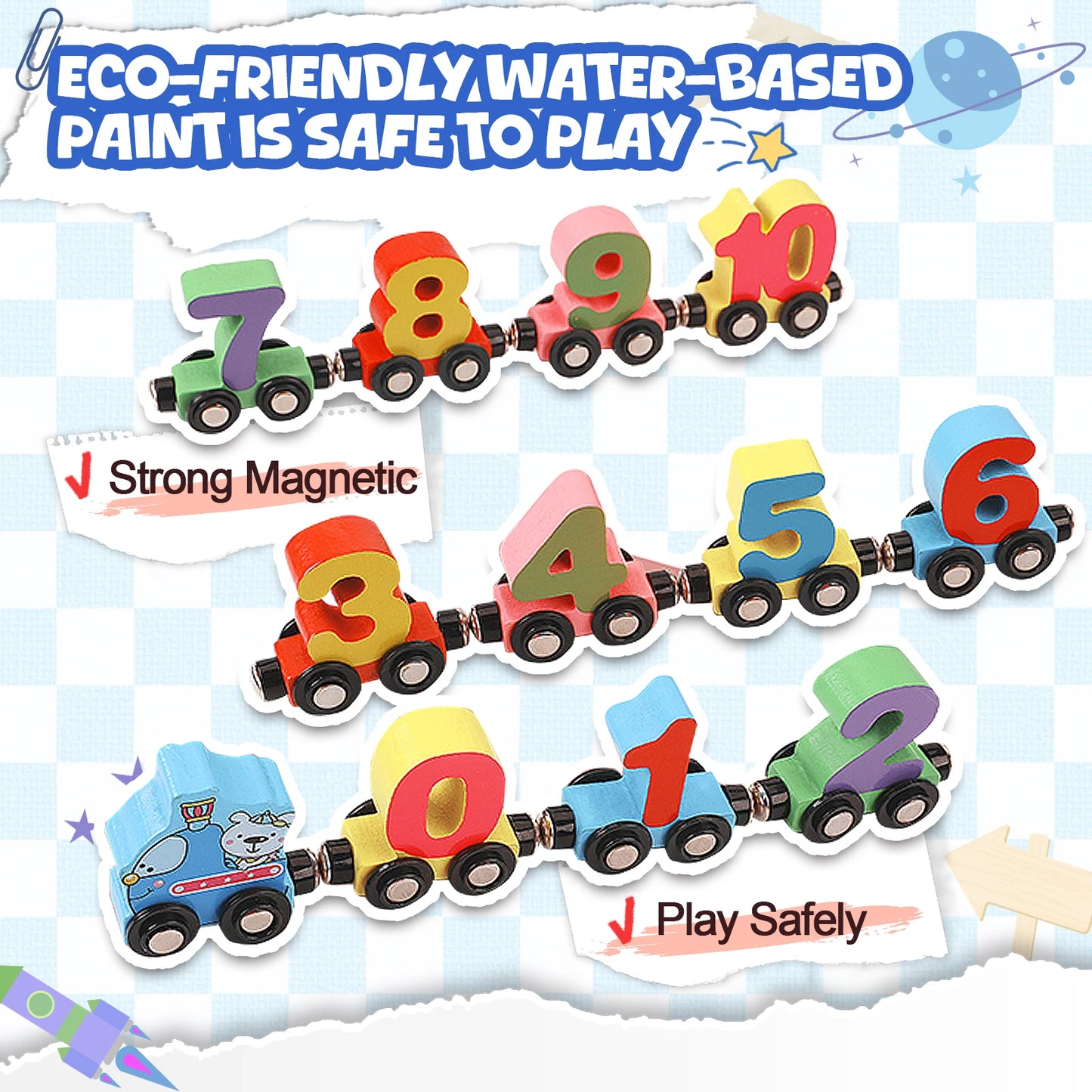 12PCS/Sets Magnetic Digital Train Colorful Cognition Wooden Toy Learning Car Montessori Children's Assembly Educational Toys