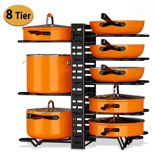 Pot Organizer Rack 8 Tiers Pots and Pans Organizer, Pot Lid Organizer for Kitchen Cabinet Cookware Organizers and Storage