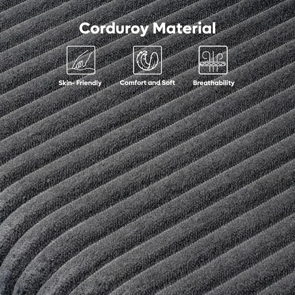 King Bed Frame with Adjustable Headboard & LED Lighting, Corduroy Upholstered Platform Bed Frame with Storage Shelf