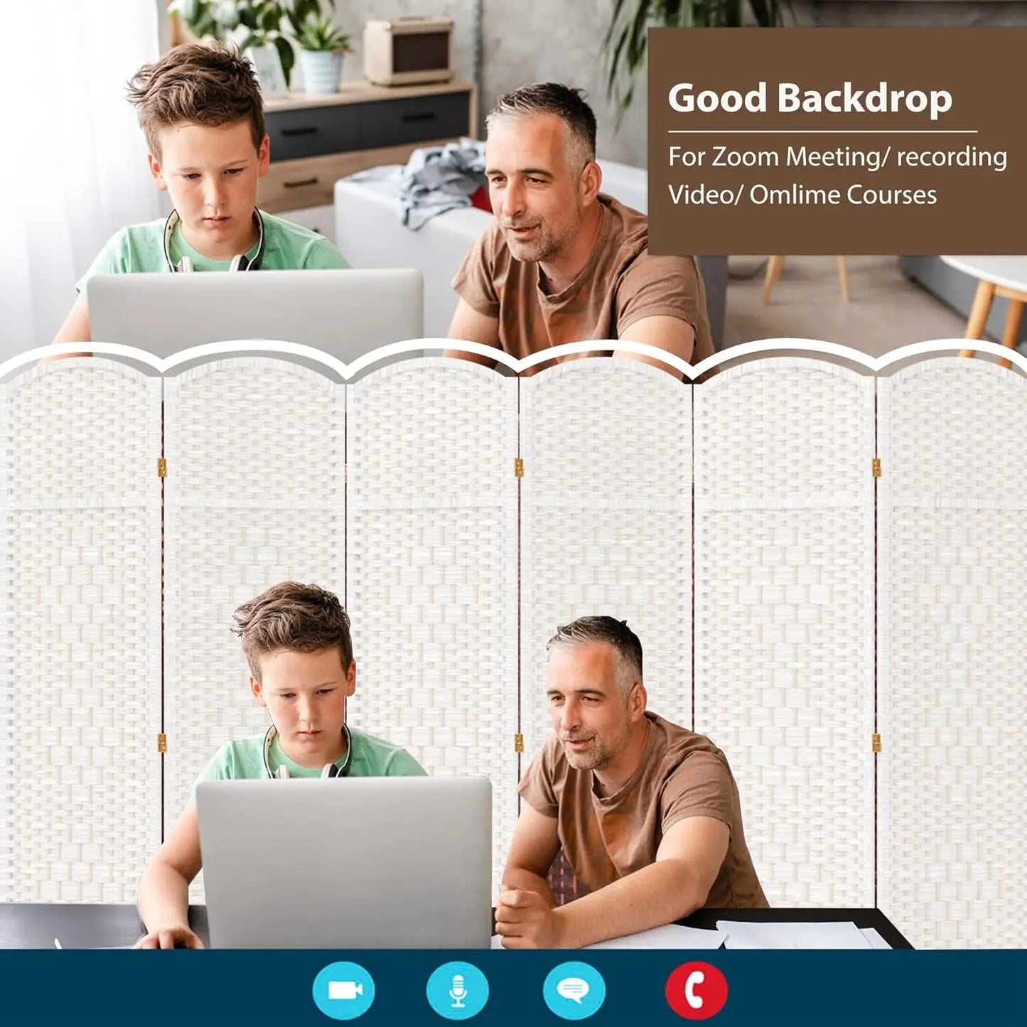 6 Panels Room Divider 6 FT Tall Weave Fiber Privacy Screen Freestanding Double Hinged Folding Screen Extra Wide, Customized