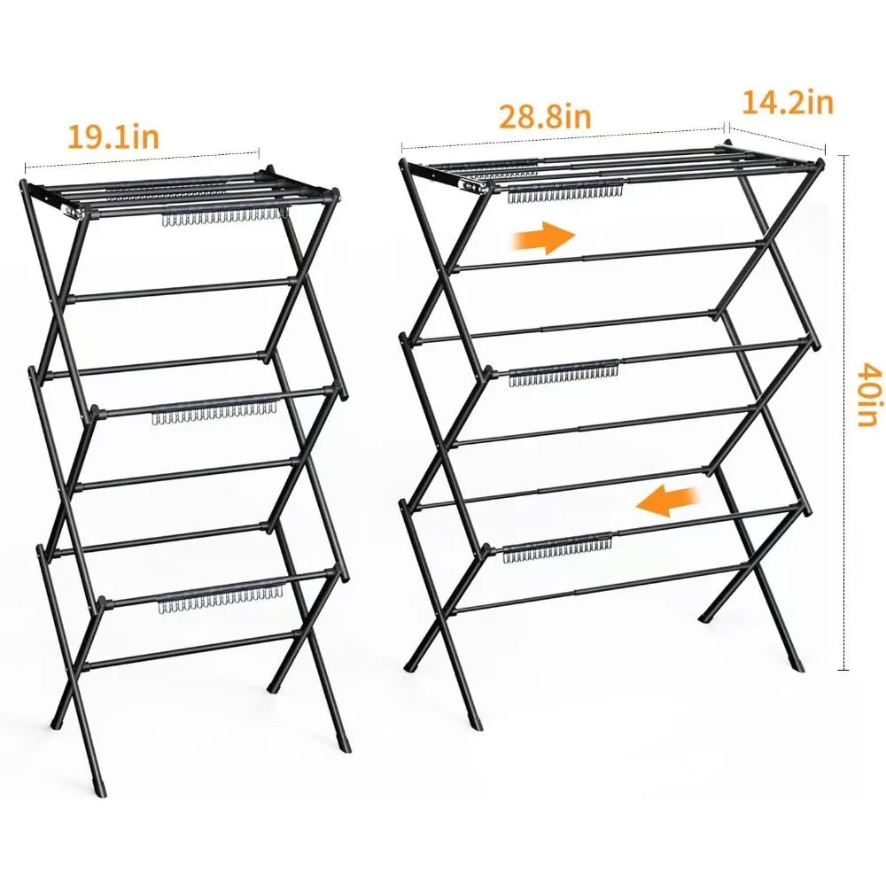 Foldable 3 Tier Metal Laundry Drying Rack Space Saving Indoor Outdoor Collapsible Clothes Dryer