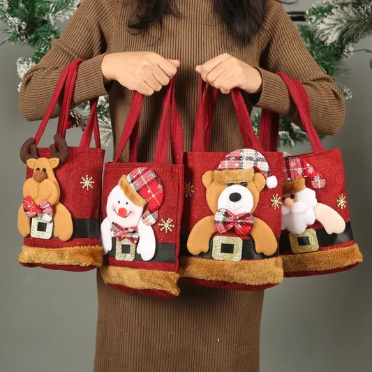 20pcs Christmas Gift Bag Linen Cloth New Year Children's Candy Handbag Christmas Eve Apple Storage Bag Xmas Santa Claus