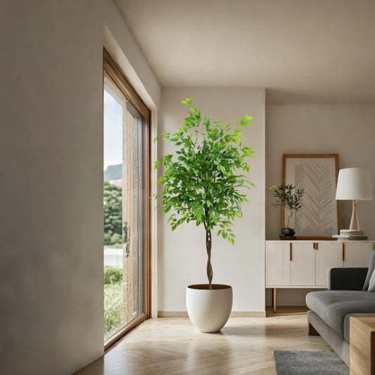 5.2'/5.9' Artificial Ficus Tree, Tall Fake Potted Ficus Tree With Planter, Realistic Texture Potted Faux Ficus Tree For Home