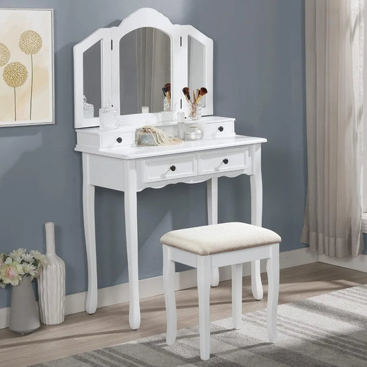 Sanlo Wooden Vanity | Make Up Table and Stool Set | White